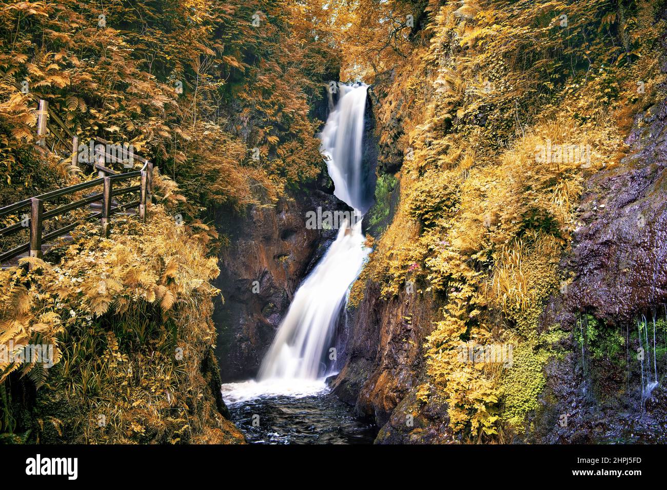 Ess-Na-Laragh waterfall on Waterfall trail in Glenariff Forest Park, Northern Ireland Stock Photo