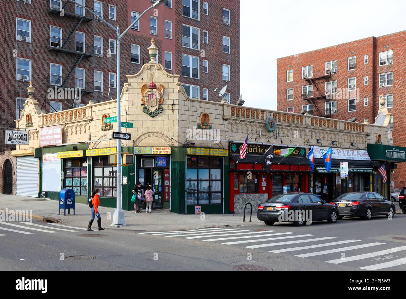 Commercial Building, 59-37 Queens Boulevard, Queens, NY. A former location of the Childs restaurant chain in the Woodside neighborhood. Stock Photo