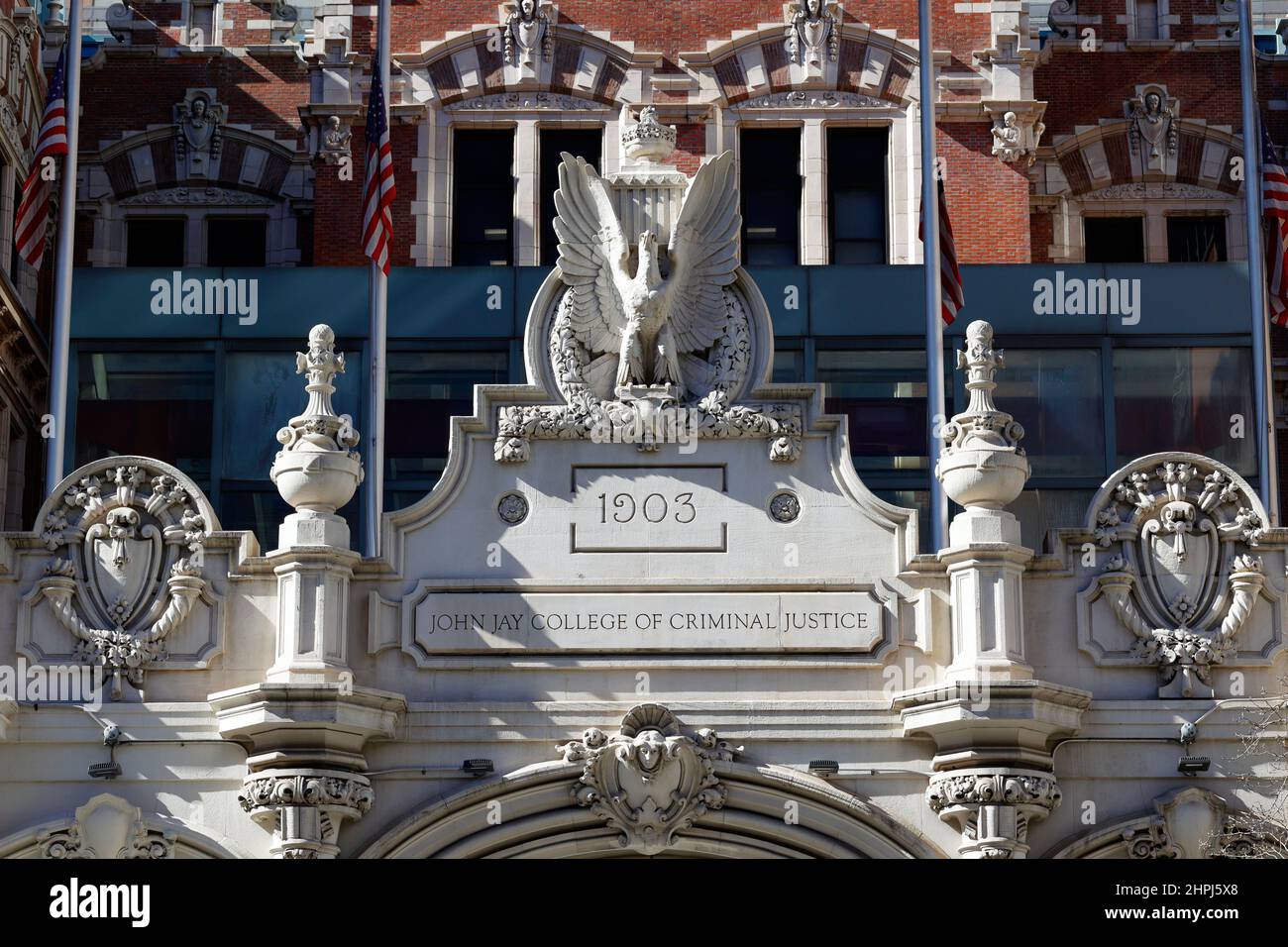 Detail of the archway into John Jay College of Criminal Justice, New York, NY Stock Photo