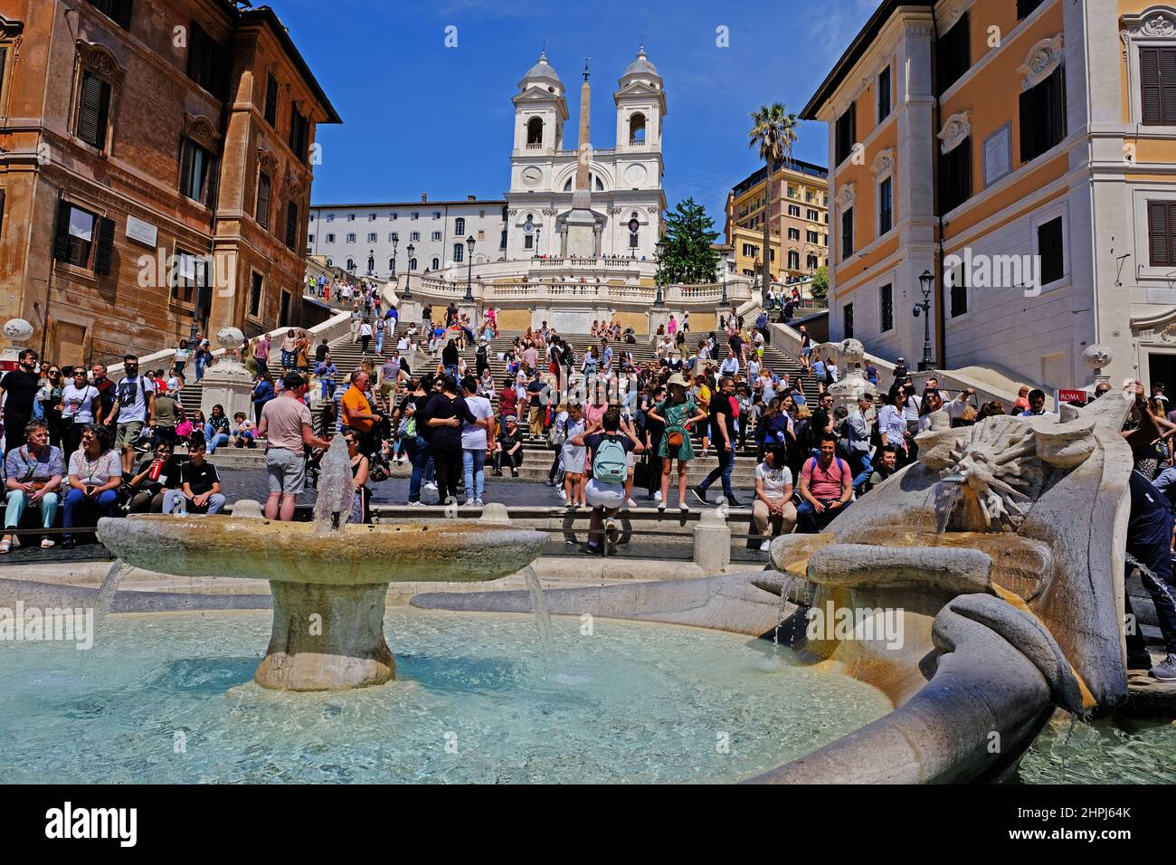 Fontana della Barcaccia and Spanish Steps in Rome Italy Stock Photo