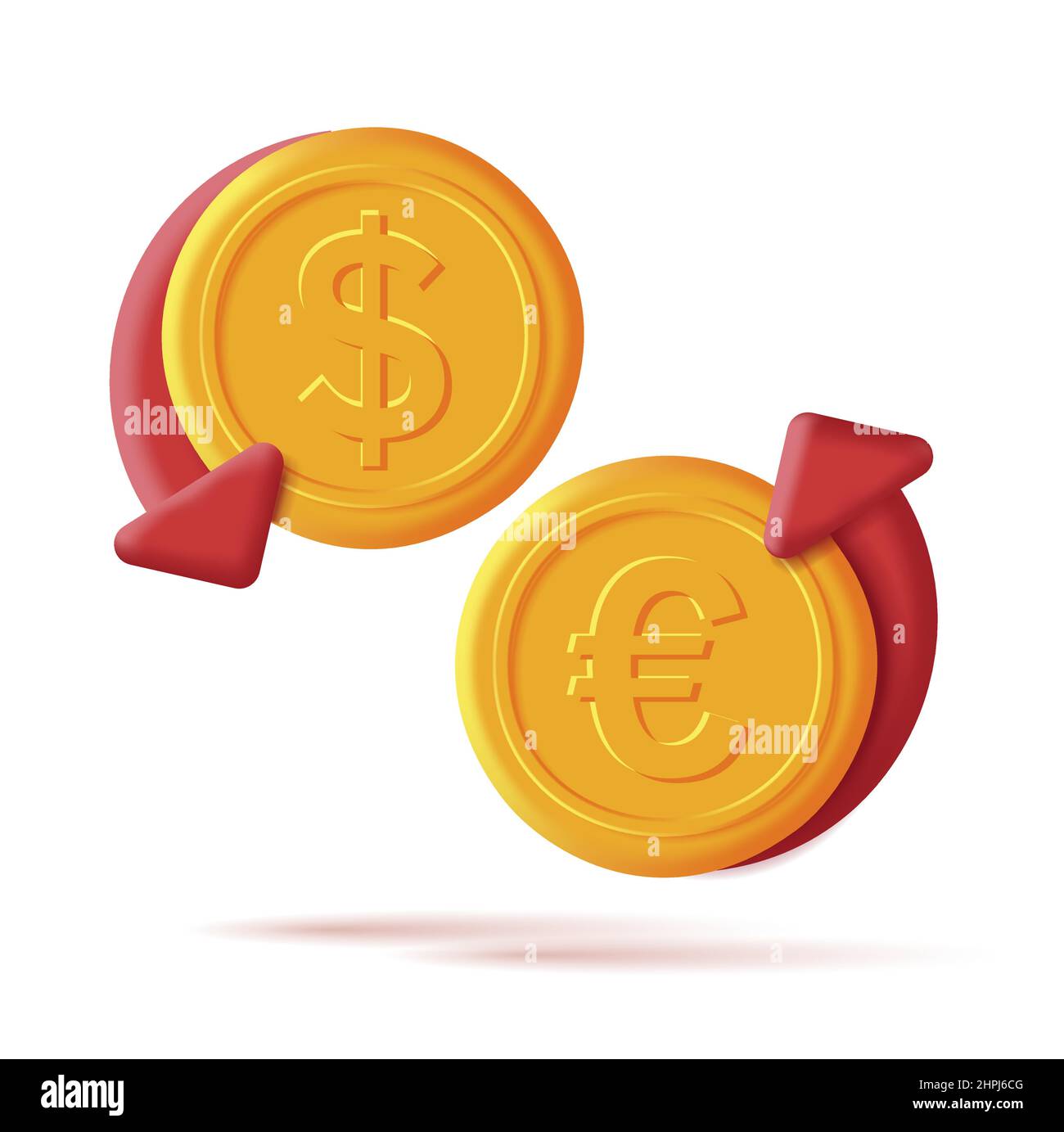 Currency Coins With Red Arrows Up Adn Down Euro And Dollar Money