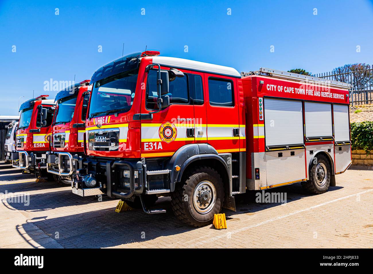 Cape Town, South Africa - February 17, 2022: MAN Trucks Brand Fire-and-Rescue Fire Engine Pump Stock Photo