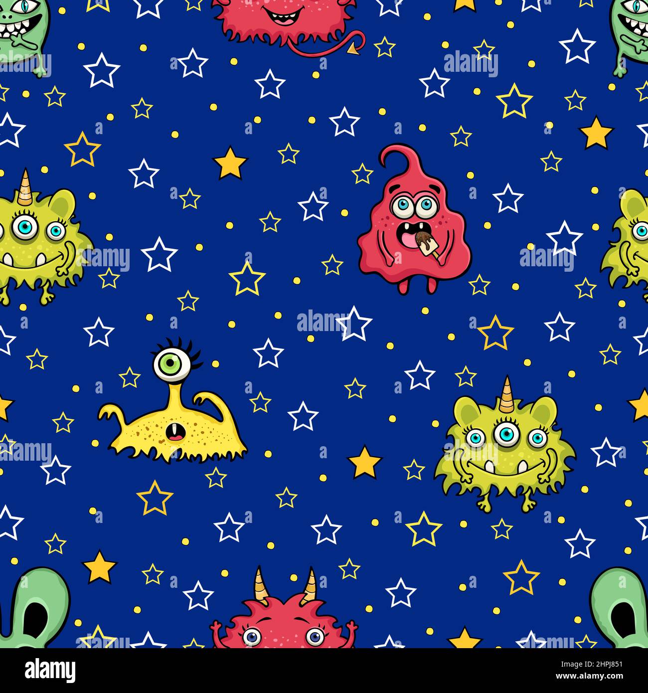 Cute monster seamless pattern, funny cartoon character print, fabric ...