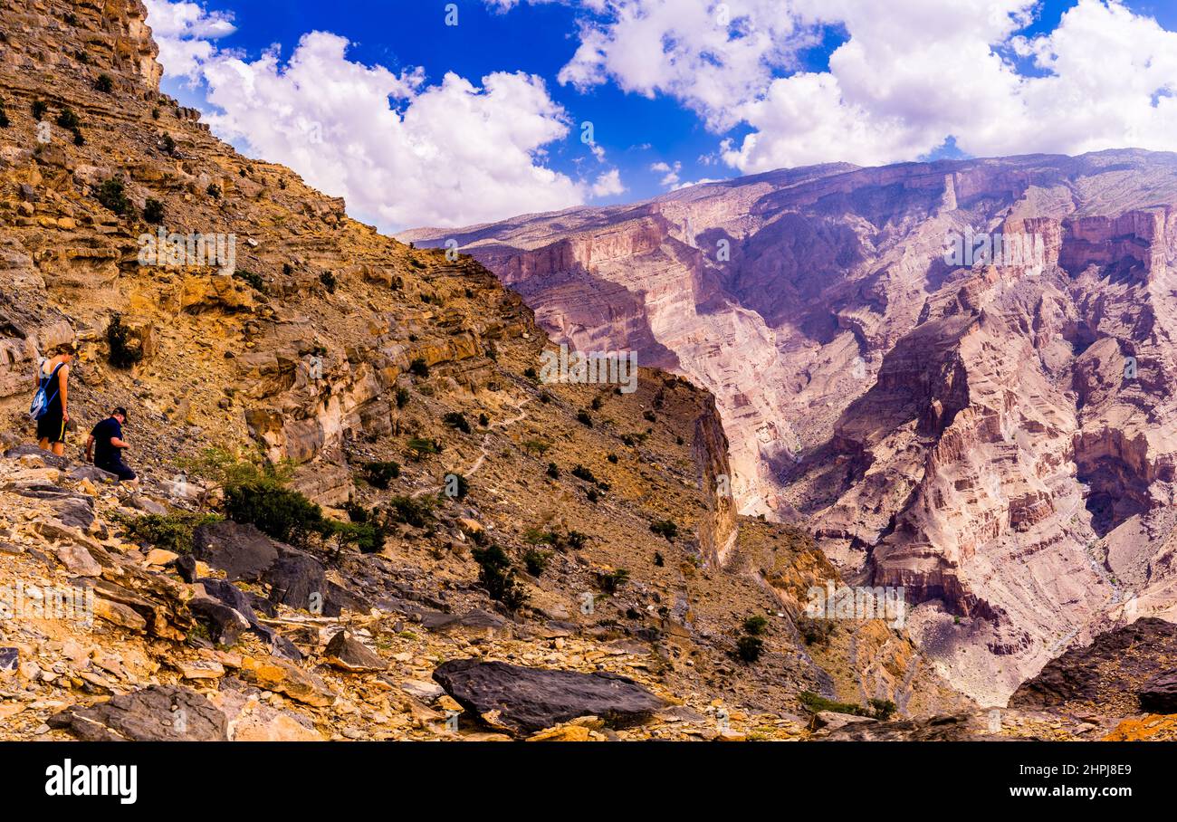 Wadi Ghul is the Grand Canyon in Oman. The near town is Al Hamra. Stock Photo