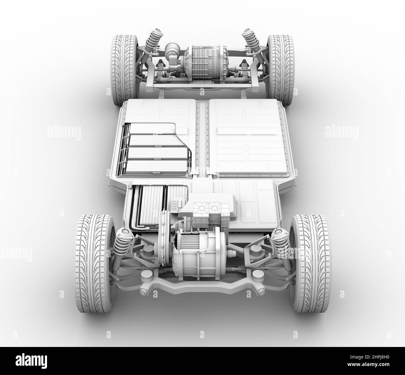 Clay rendering. Cutaway View of Electric Vehicle Battery Pack. 3D rendering image. Stock Photo