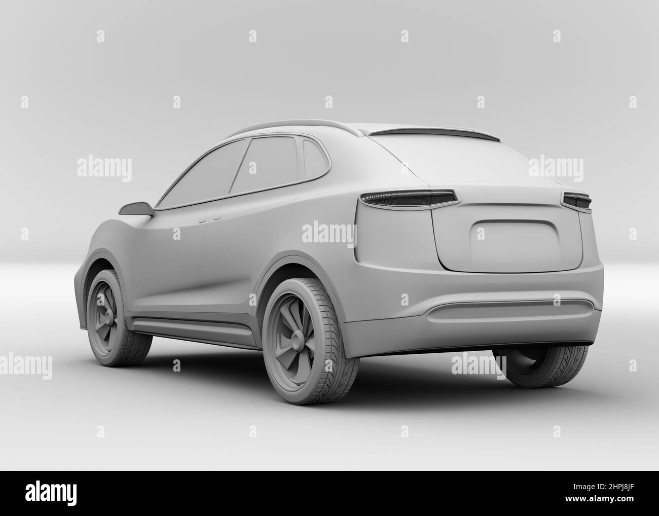 Clay model rendering pf generic Electric SUV charging at roadside charging station. 3D rendering image. Stock Photo
