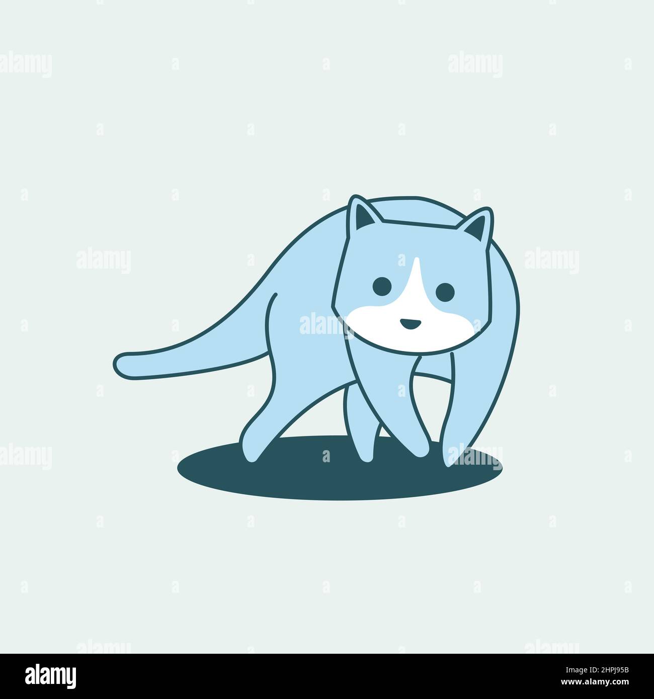 Cute Little Cat Walking Cartoon Blue Pastel Color Stock Vector