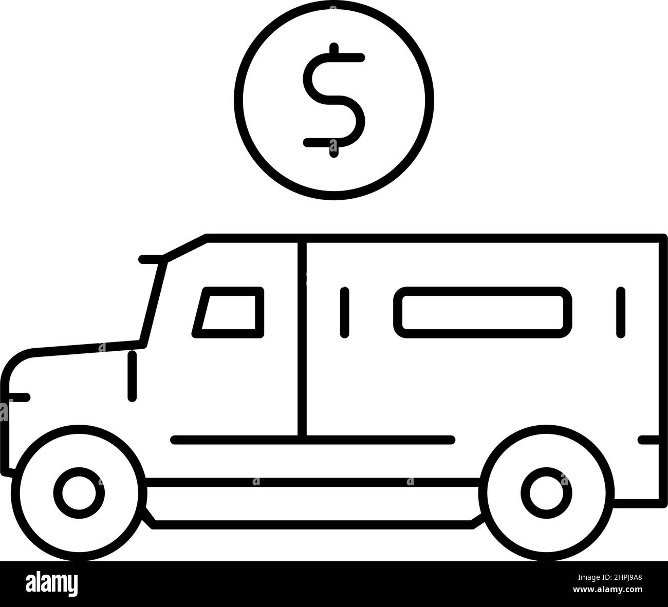 Armored Truck Transport Line Icon Vector Illustration Stock Vector