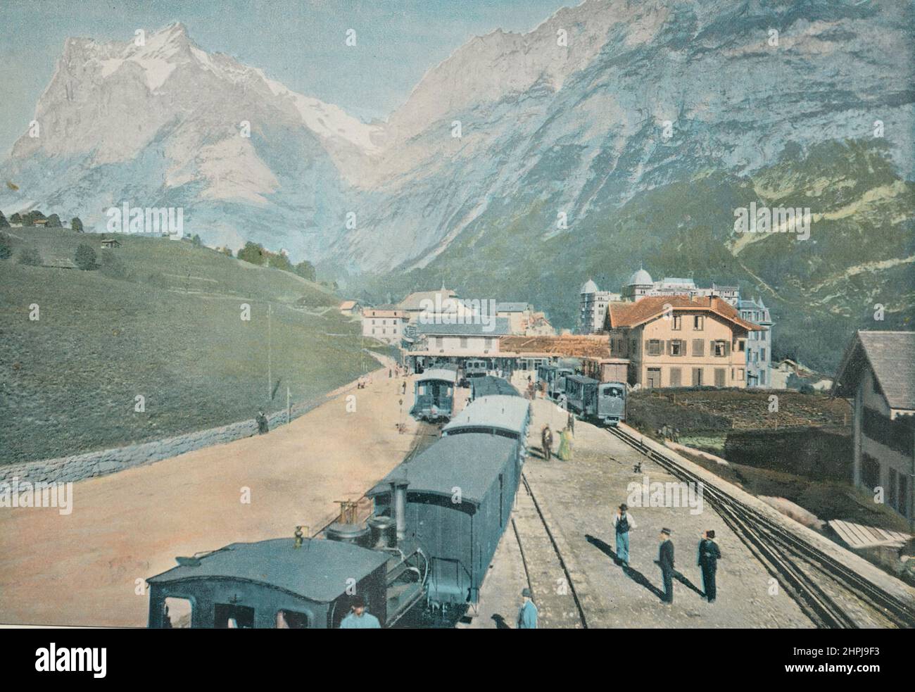 GRINDELWALD. LA GARE Autour Du Monde  - Suisse 1895 - 1900  (4)  - 19 th century french colored photography print Stock Photo