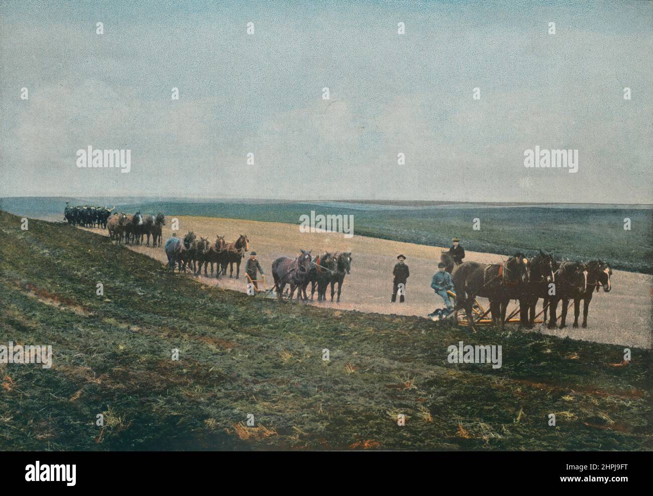 DANS LES PRAIRIES DU MANITOBA.CVI.LABOURAGE Autour Du Monde 1895 - 1900 Canedian Passific Railway  (3)  - 19 th century french colored photography print Stock Photo