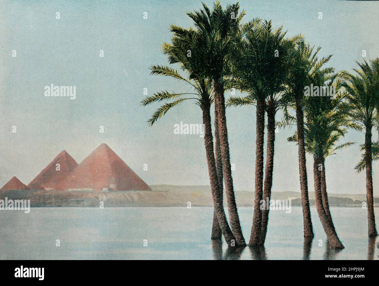 LE SPHINX ET LES PYRAMIDES. Autour Du Monde Egypte Paysages Monuments 1895 - 1900  (3)  - 19 th century french colored photography print Stock Photo