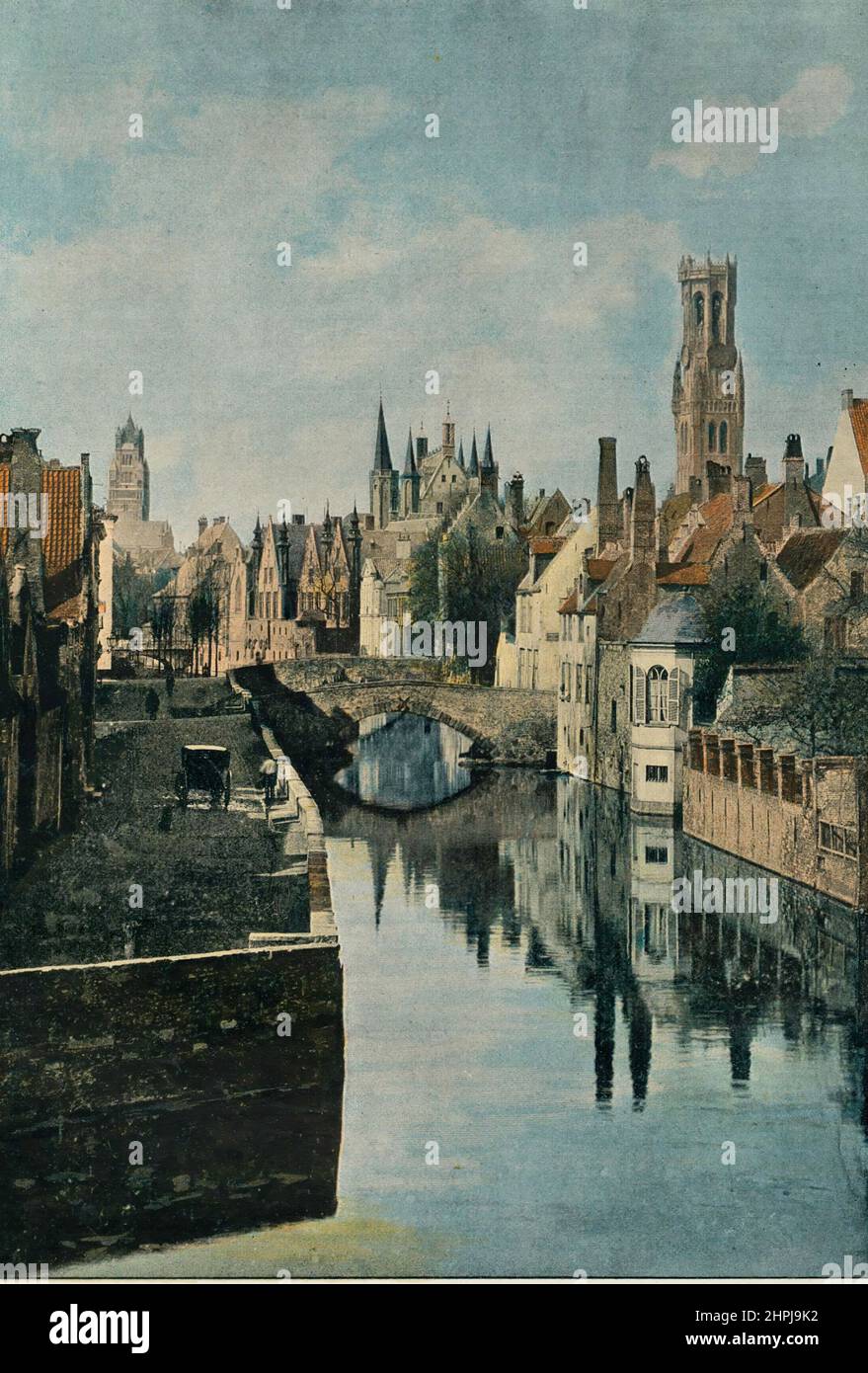 BRUGES. LE CANAL Autour Du Monde En Belgique 1895 - 1900  (4)  - 19 th century french colored photography print Stock Photo