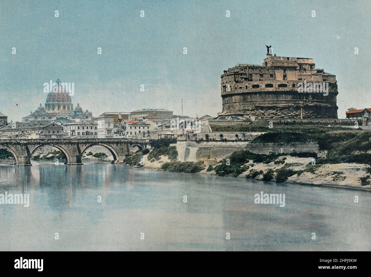 ROME.CHATEAU SAINT-ANGE.Autour Du Monde Italy II 1895 - 1900  (6)  - 19 th century french colored photography print Stock Photo