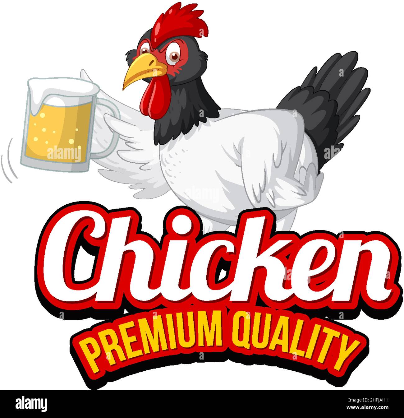 Funny chicken holding beer cartoon character illustration Stock Vector