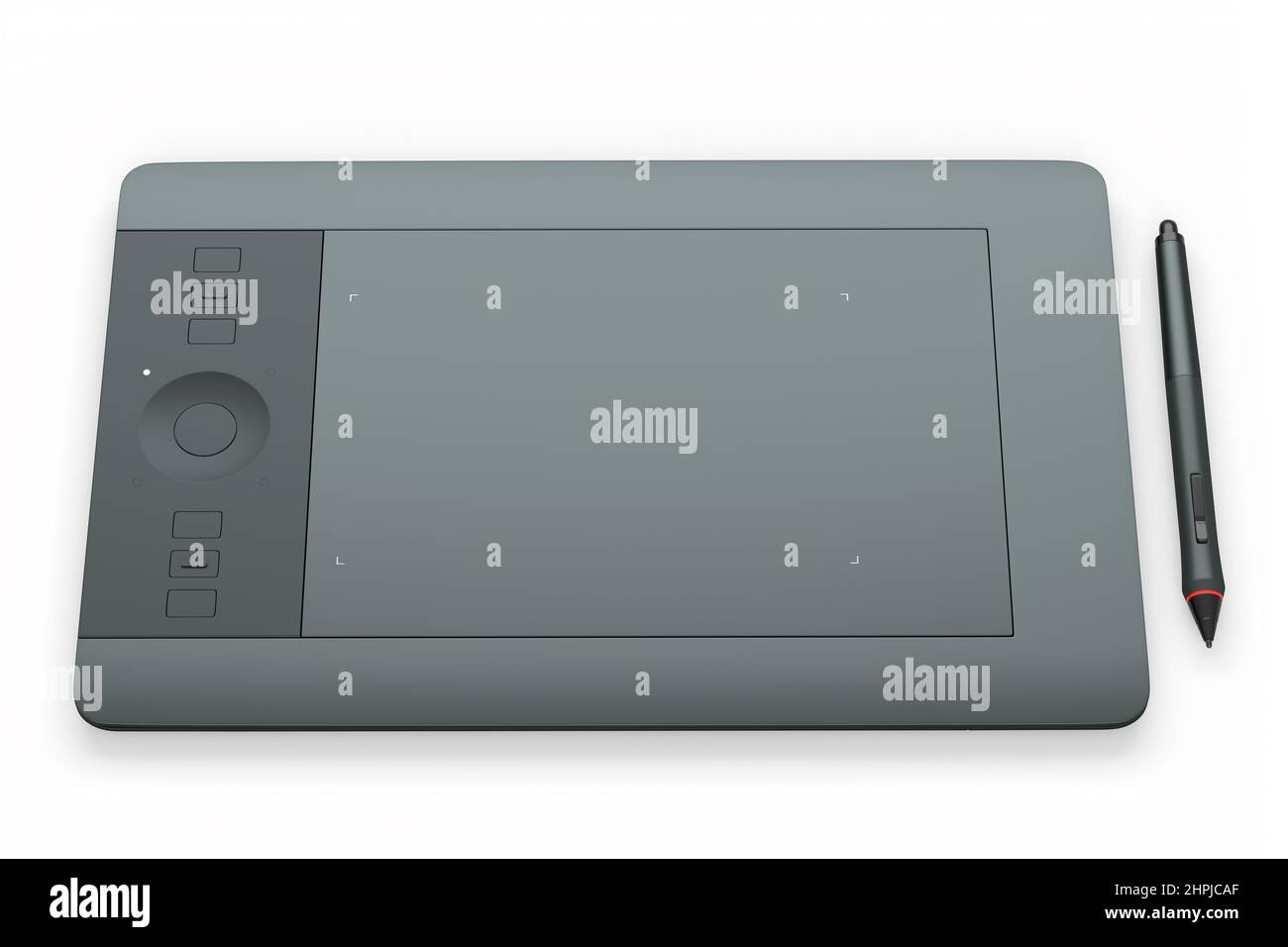 Top view of graphic tablet and pen for illustrators, designers and