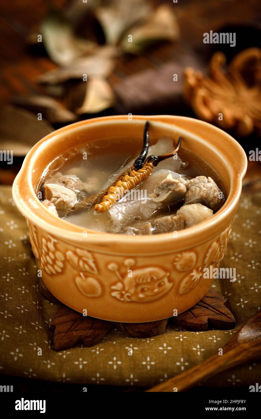 Chinese caterpillar fungus chicken soup Stock Photo Alamy
