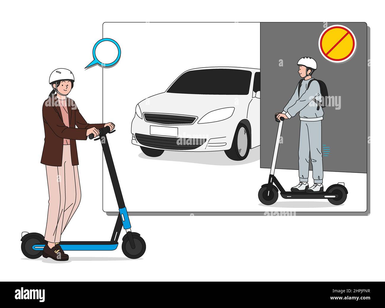 electric scooter safety regulations, slow down in the alley Stock Photo
