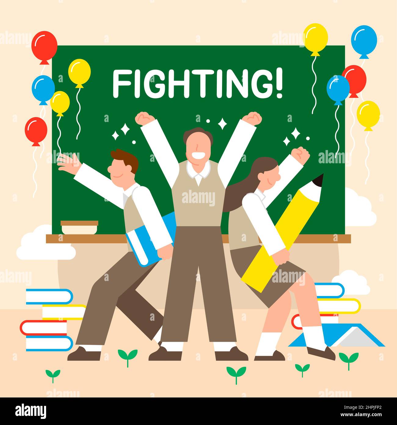 encouraging, motivating, cheering concept illustration vector of students Stock Photo