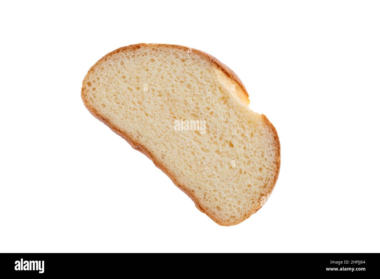 Slice of white bread isolated on white background, long loaf. Single object from above, top view Stock Photo