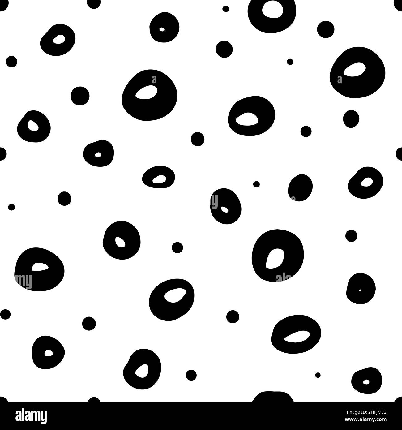 Stylish and minimalistic modern seamless pattern with black circles and dots Stock Vector