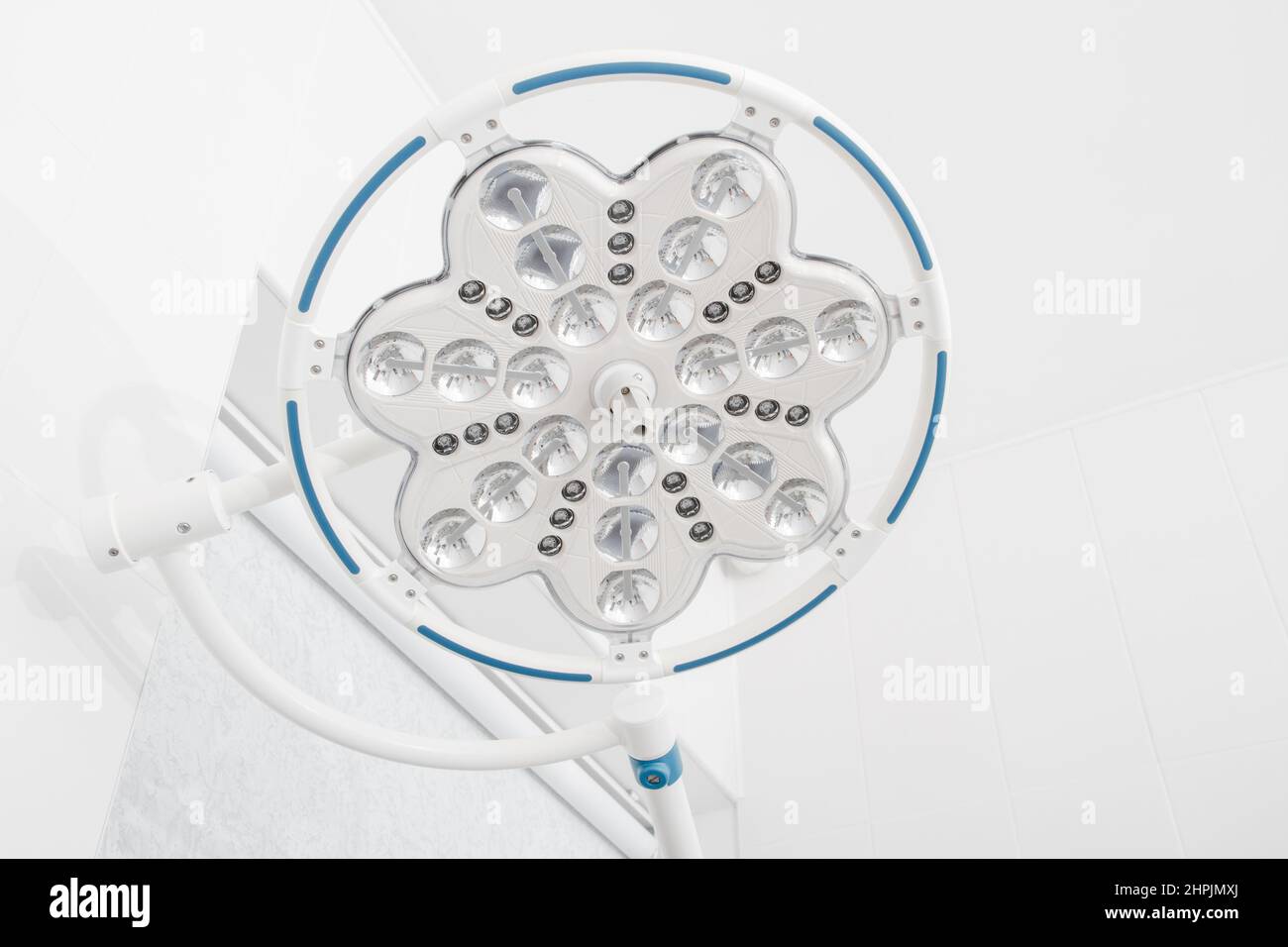 Surgical round light. Medical led ceiling lamp. Empty operating room in