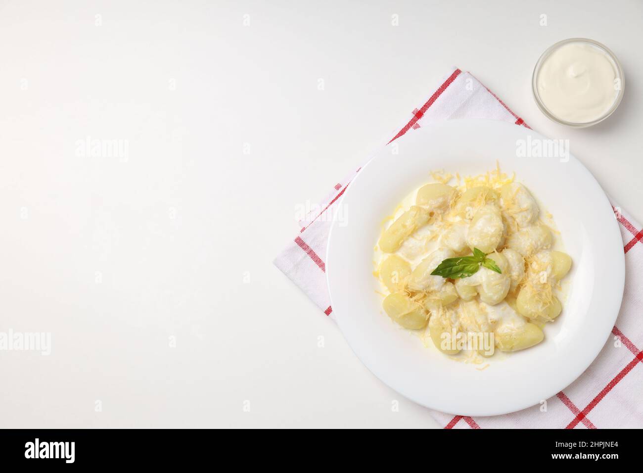 Concept of tasty food with gnocchi, space for text Stock Photo