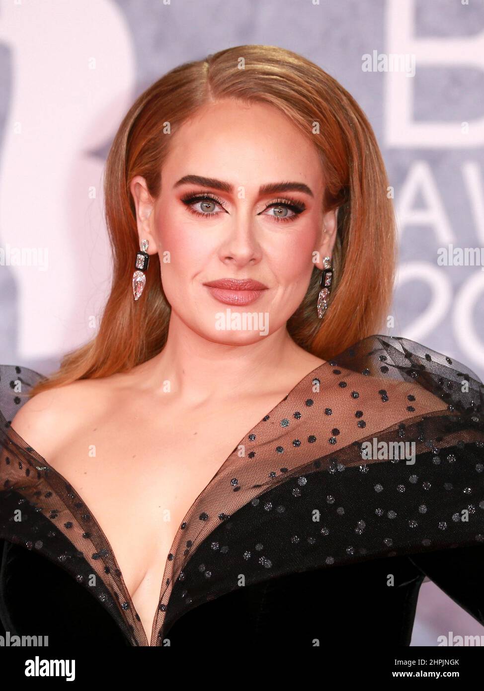 Adele arrives at The BRIT Awards 2022 at The O2 Arena on February 8, 2022 in London, England. Stock Photo