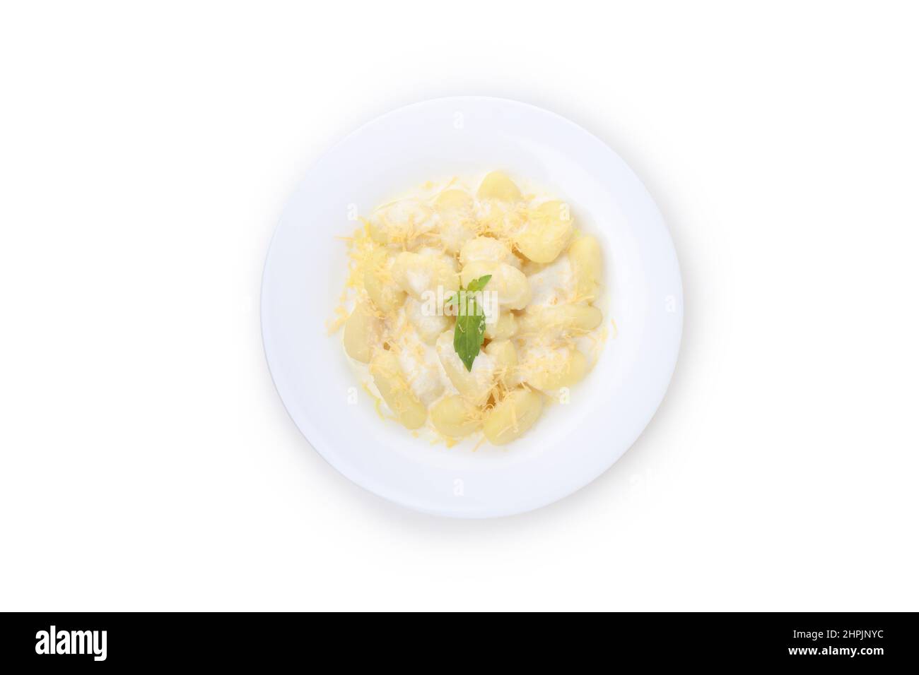 Plate with gnocchi isolated on white background Stock Photo