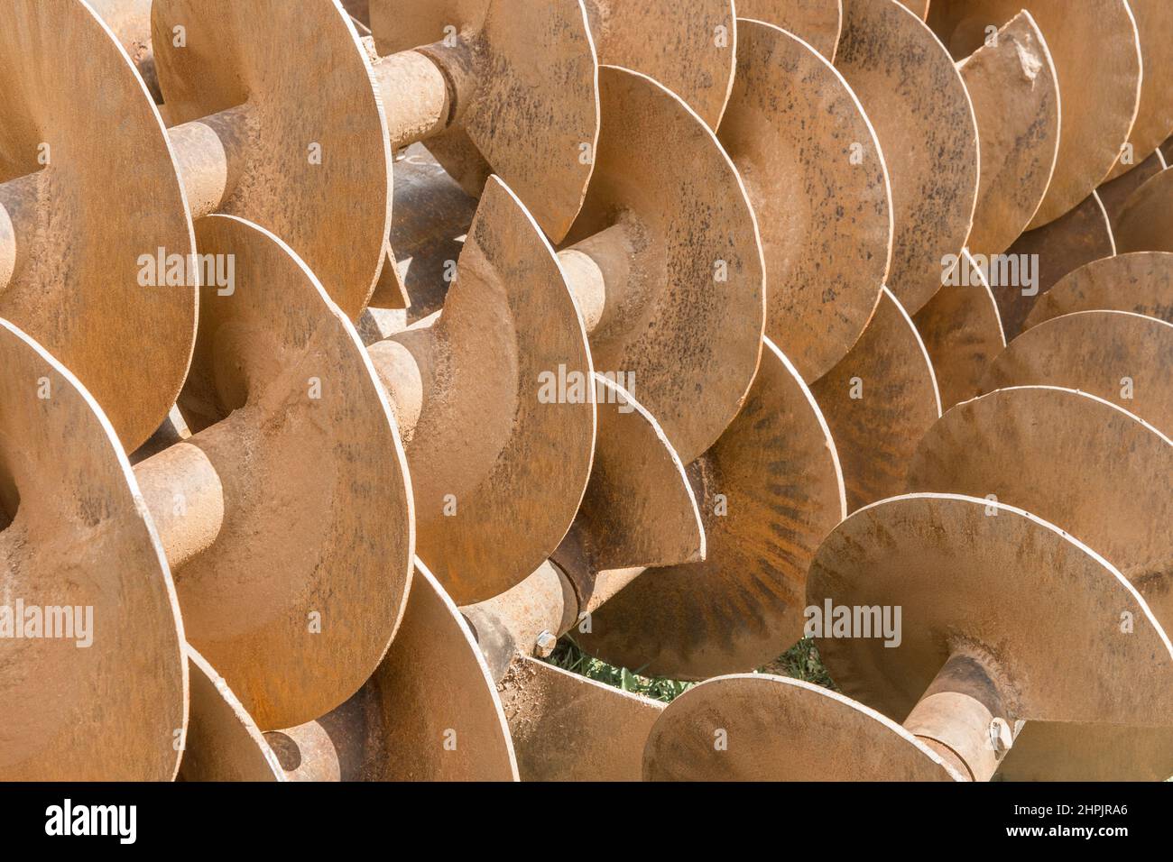 Huge heavy industrial drilling tools and drill equipment for drilling rig industry outdoor construction site. Stock Photo