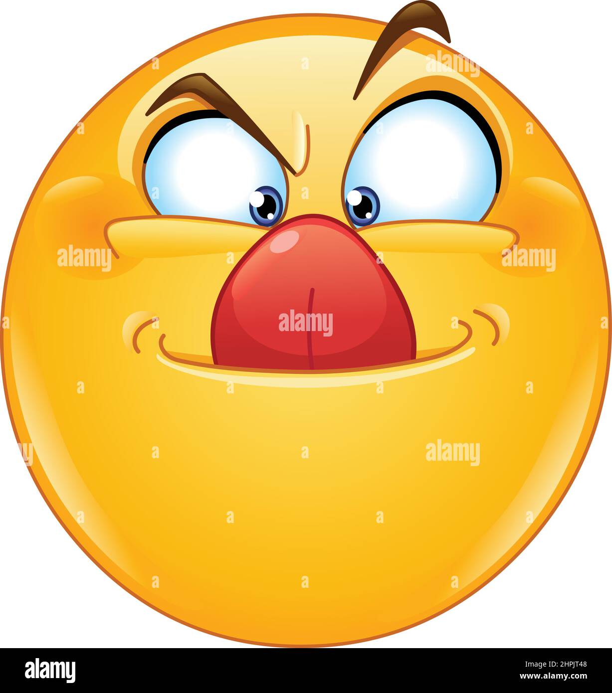 Funny emoji emoticon licking or touching nose with his tongue Stock Vector