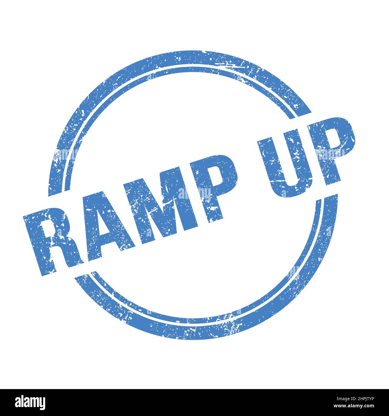 RAMP UP text written on blue grungy vintage round stamp. Stock Photo