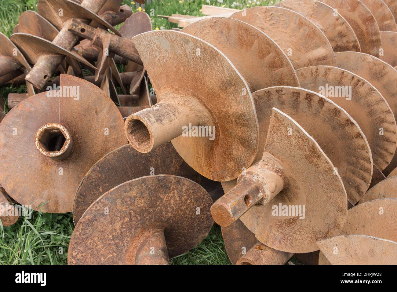 Huge heavy industrial drilling tools and drill equipment for drilling rig industry outdoor construction site. Stock Photo