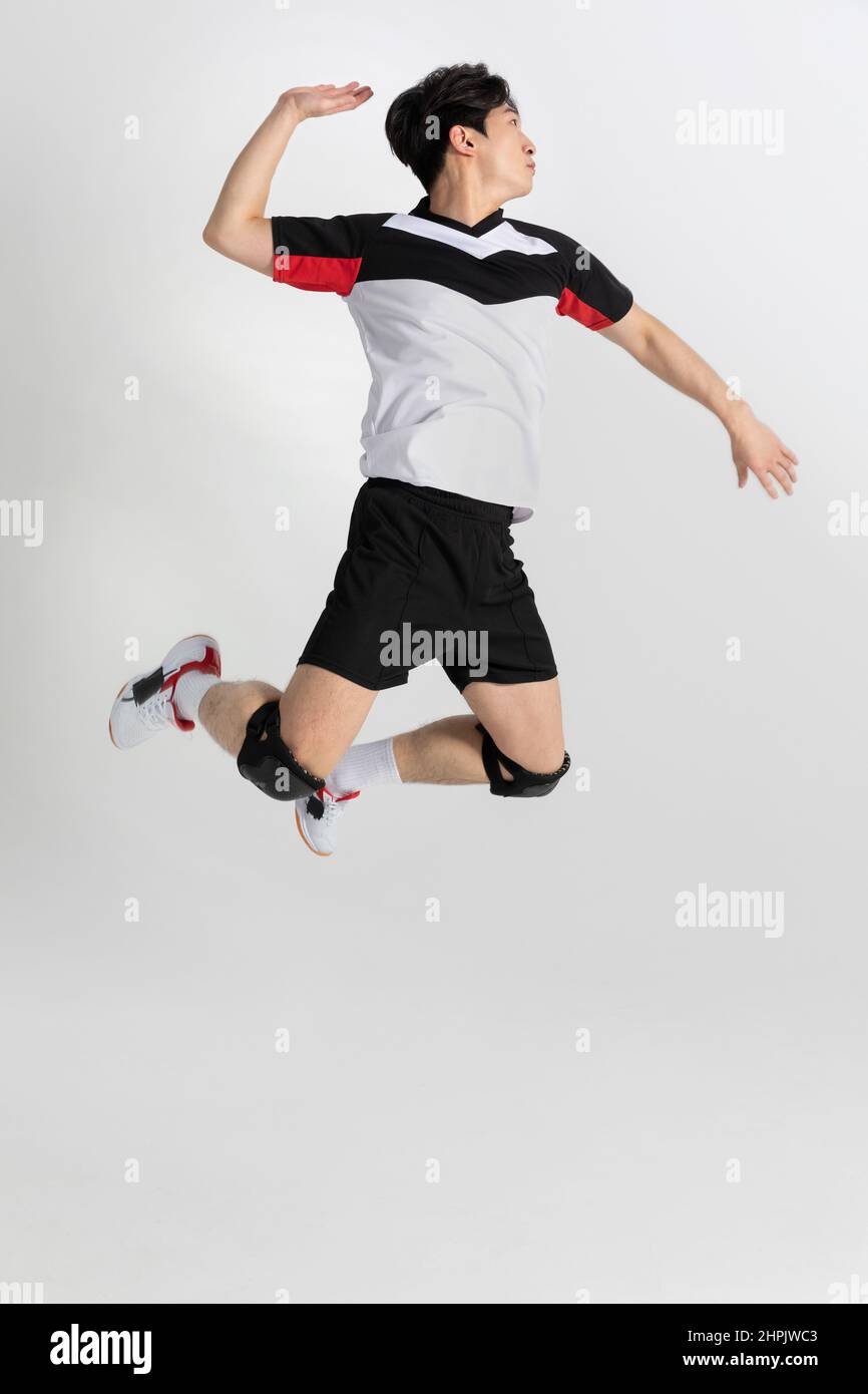 volleyball sports player, asian korean man with spike, spiking attack