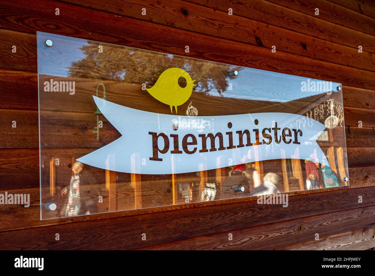 Pieminister logo in the city of Sheffield in Yorkshire Stock Photo