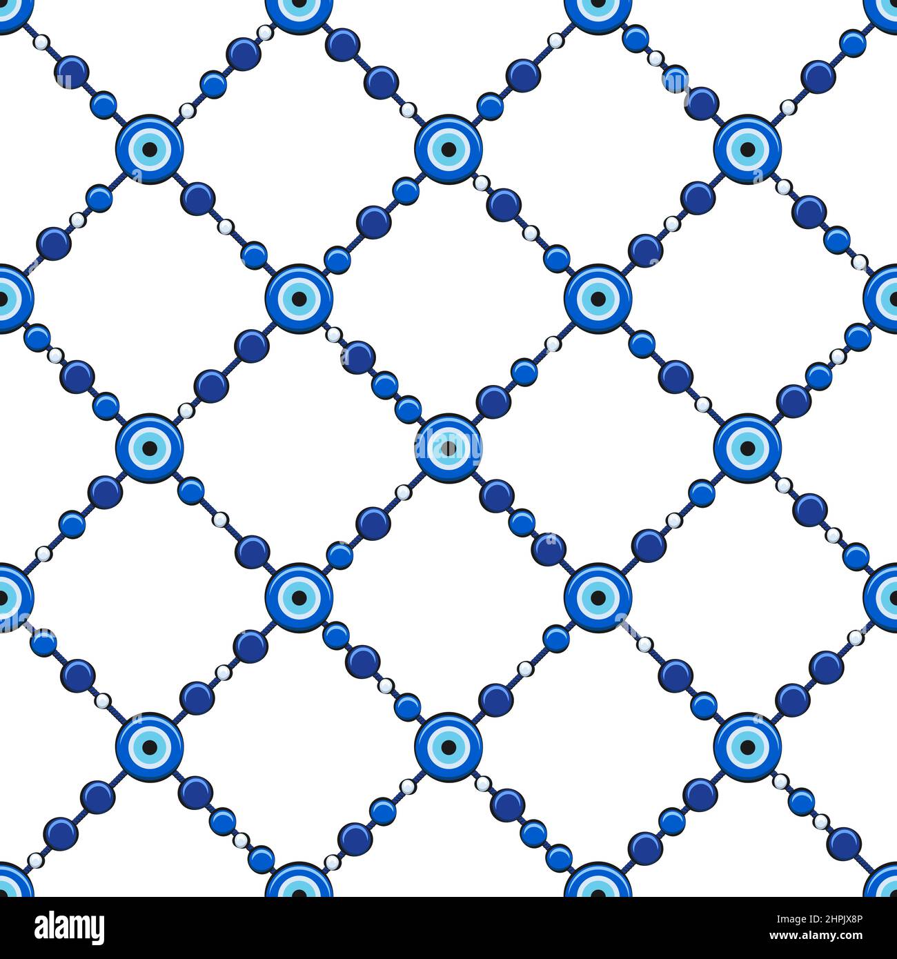 Seamless pattern with fatima eye and beads. Colored vector background. Stock Vector