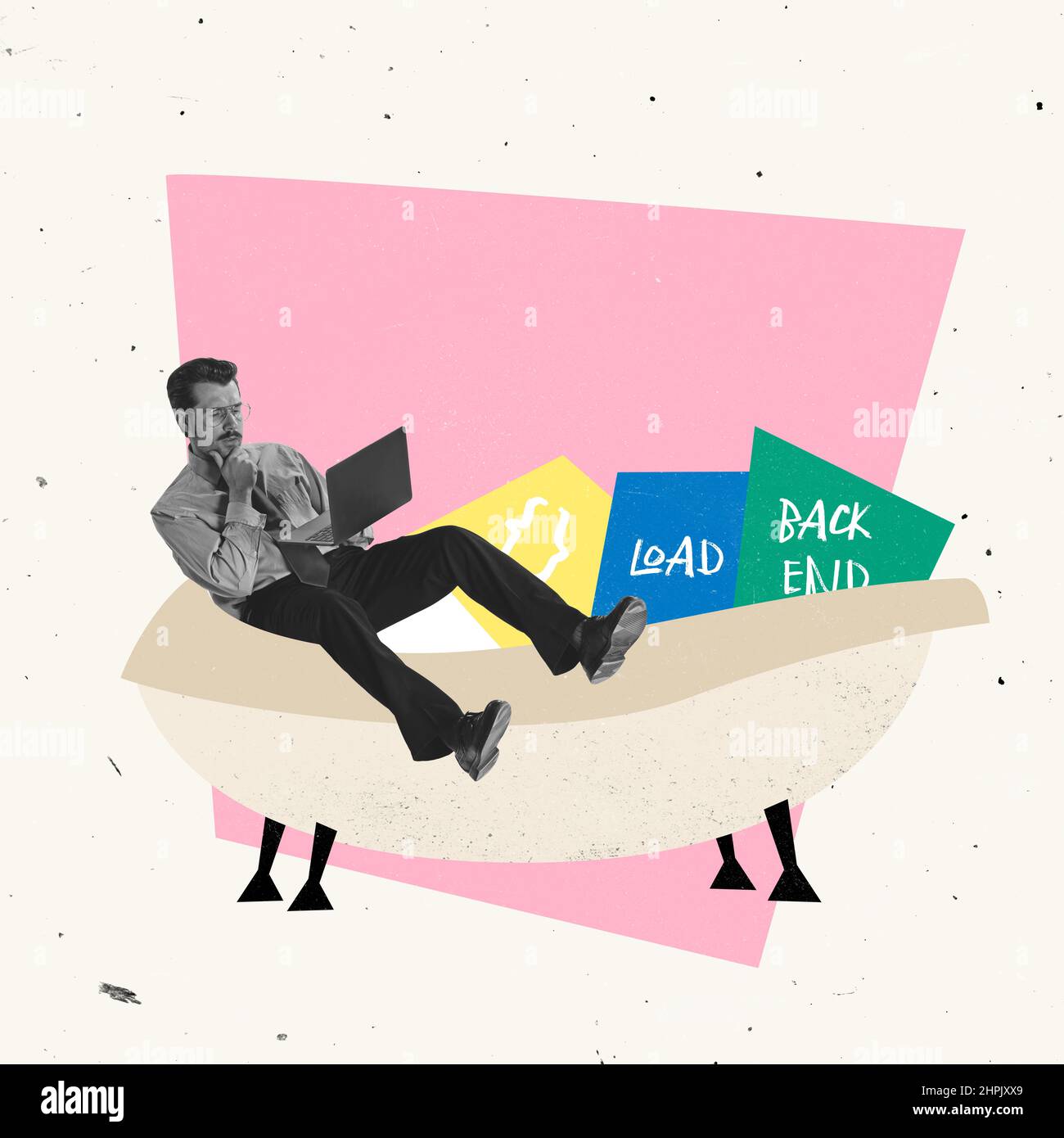Creative design. Thoughtful man workinmg on developing application, backend Stock Photo