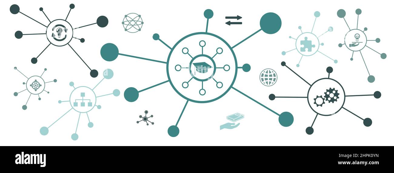 Concept of knowledge sharing with connected icons Stock Photo - Alamy