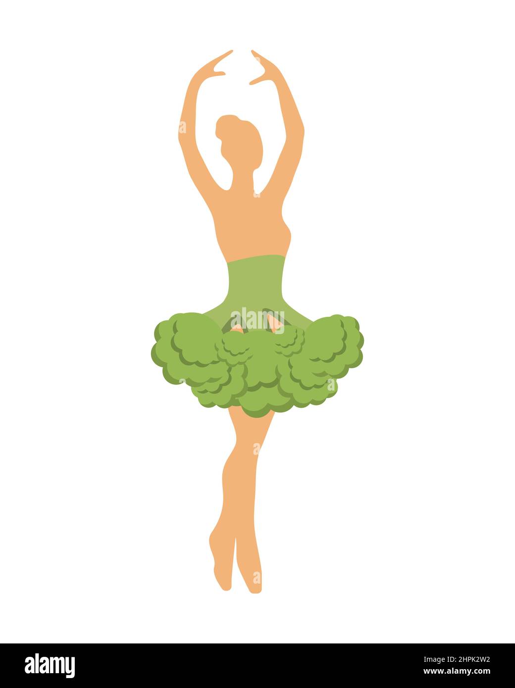 Girl ballerina and broccoli, healthy eating, slimness, vegetarianism. Vector illustration Stock Vector