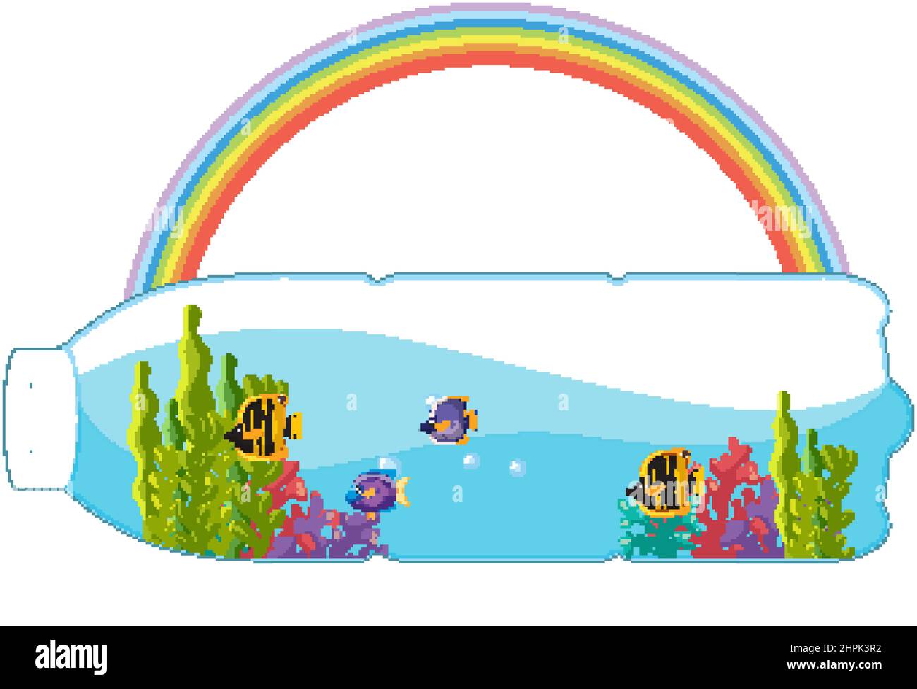 Save planet concept with corals and fishes in a plastic bottle illustration Stock Vector
