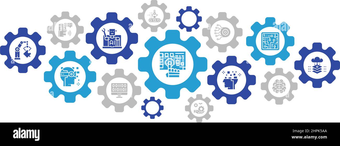 Artificial Intelligence infographic icon banner. Robotics, Chatbot ...
