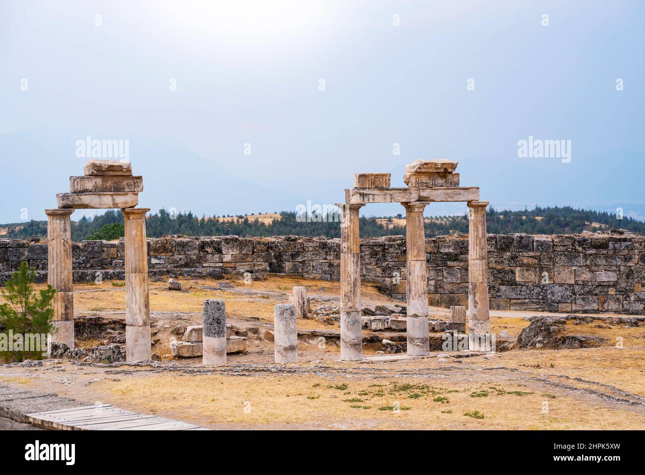 Hierapolis ancient city on top of the famous Pamukkale hot springs located in southwestern Turkey near Denizli Stock Photo