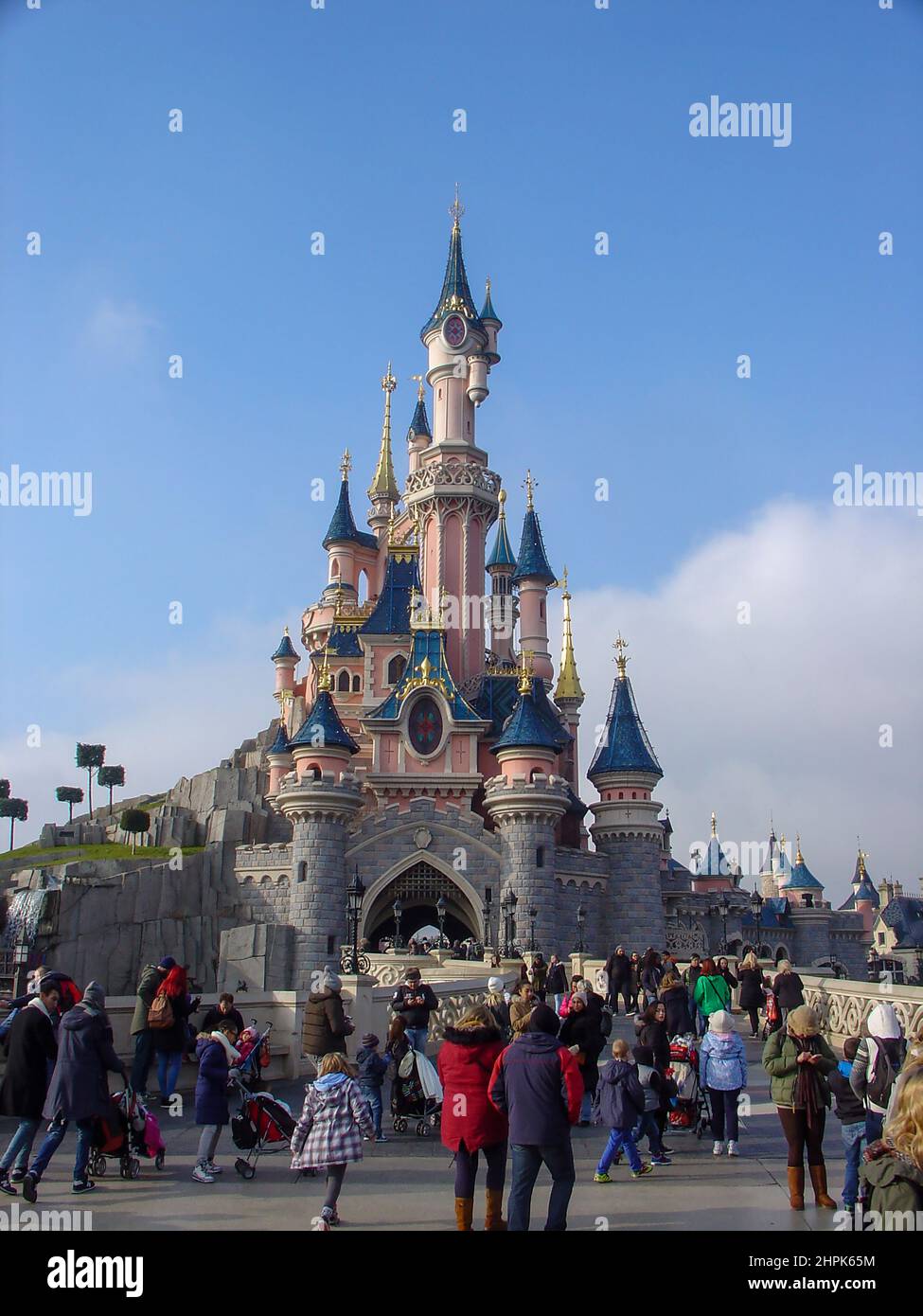 Disneyland Paris princess castle. Magical moments with family and friends. Stock Photo