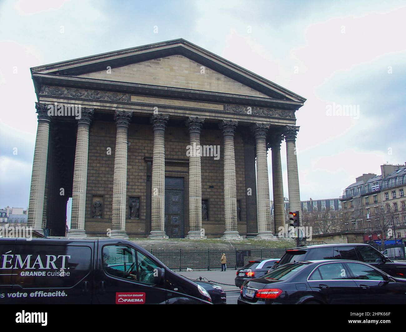 Église de la Madeleine, a Catholic church occupying a commanding position in the 8th arrondissement of Paris. Madeleine Church glory of Napoleon army. Stock Photo