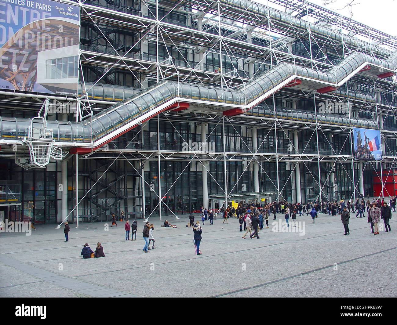 The Centre Pompidou, area of the 4th arrondissement of Paris, near Les Halles, rue Montorgueil. Public Information Library of Paris, France. IRCAM Stock Photo