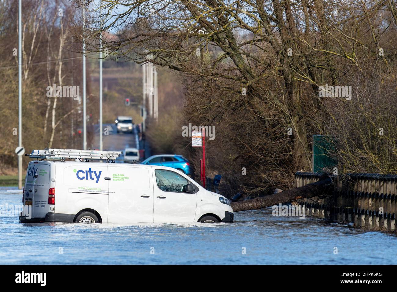 Castleford, UK. 22nd Feb, 2022. A car in Castleford is abandoned in the
