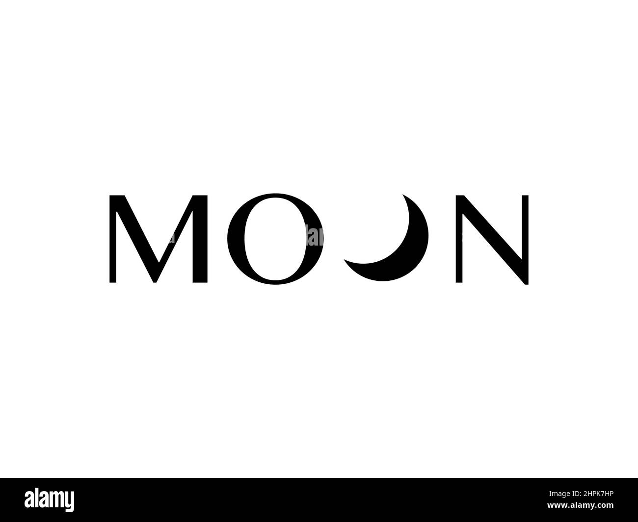 Moon font word icon illustration. Crescent moons logo sign vector card background. Hand written black alphabet element. Ramadan symbol. Stock Vector