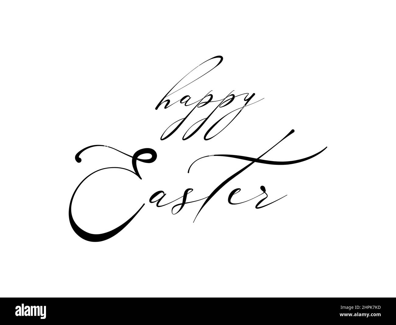 Happy Easter Text. Holiday greeting card postcard. Template for invitation. Handdrawn happy easter sign on white background. Handwritten vector Stock Vector