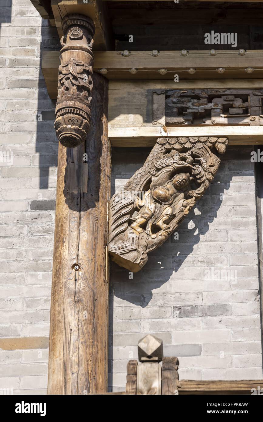 Beijing qianmen street just old wood carving Stock Photo