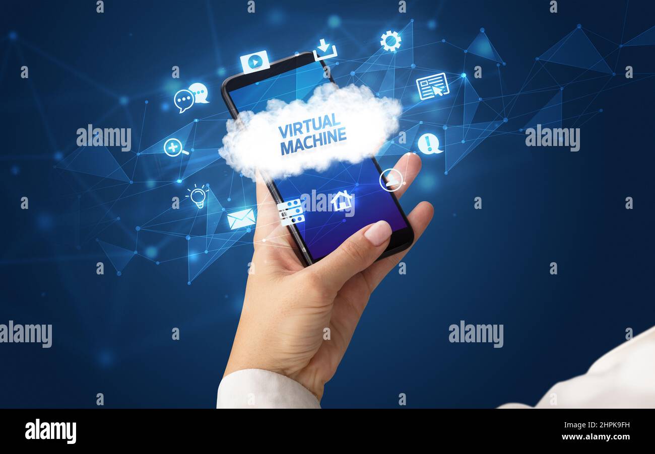 Hand using smartphone with cloud technology concept Stock Photo - Alamy