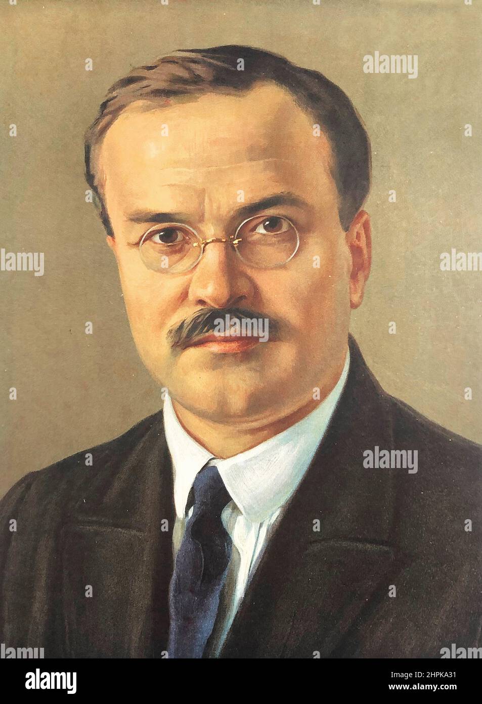 Portrait of Vyacheslav Molotov (1890–1986). He was a Russian politician and diplomat, an Old Bolshevik, and a leading figure in the Soviet government from the 1920s onward. He served as Chairman of the Council of People's Commissars from 1930 to 1941 and as Minister of Foreign Affairs from 1939 to 1949 and from 1953 to 1956. Stock Photo